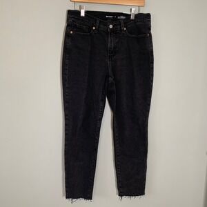 Old Navy High Rise OG Straight Black Wash Denim Jeans Women Size 10 Raw Hem‎